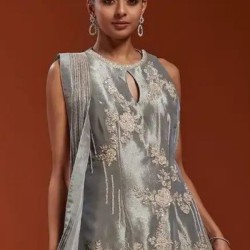Beautiful Silk Fancy Embroidery Sequins Plazo Suits Sets