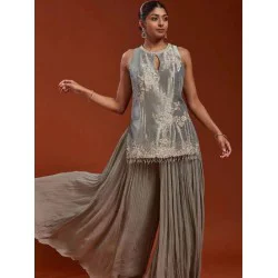 Beautiful Silk Fancy Embroidery Sequins Plazo Suits Sets