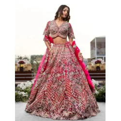 Dark Pink Twinkle Silk Embroidery Designer Lehenga Choli Readymade