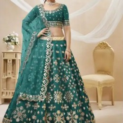 Green Art Silk Embroidery Designer Lehenga Choli Readymade