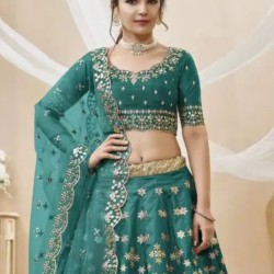 Green Art Silk Embroidery Designer Lehenga Choli Readymade