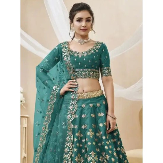 Green Art Silk Embroidery Designer Lehenga Choli Readymade Green Art Silk Embroidery Designer Lehenga Choli Readymade