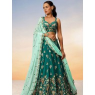 Georgette Green Embroidery Wedding Lehenga Choli Readymade