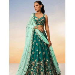 Georgette Green Embroidery Wedding Lehenga Choli Readymade