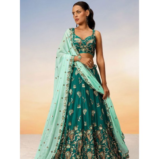 Georgette Green Embroidery Wedding Lehenga Choli Readymade