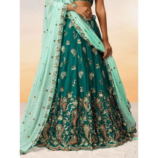 Georgette Green Embroidery Wedding Lehenga Choli Readymade