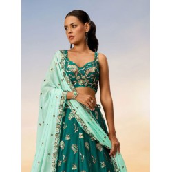 Georgette Green Embroidery Wedding Lehenga Choli Readymade