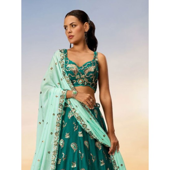 Georgette Green Embroidery Wedding Lehenga Choli Readymade