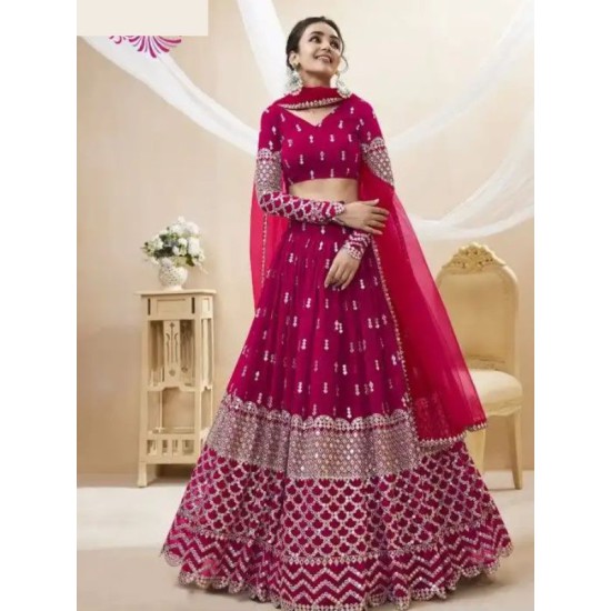Georgette Hot Pink Sequins Designer Wedding Lehenga Choli Readymade Georgette Hot Pink Sequins Designer Wedding Lehenga Choli Readymade