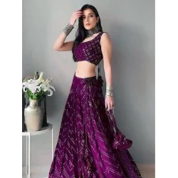 Georgette Purple Sequins Wedding Lehenga Choli Readymade