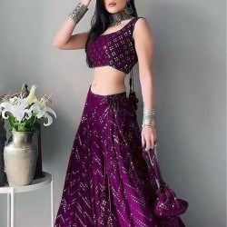 Georgette Purple Sequins Wedding Lehenga Choli Readymade