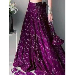 Georgette Purple Sequins Wedding Lehenga Choli Readymade