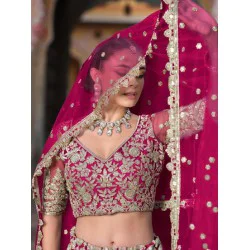 Hot Pink Beautiful Floral Embroidery Lehenga Choli Readymade