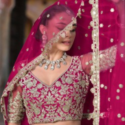 Hot Pink Beautiful Floral Embroidery Wedding Lehenga Choli Readymade