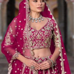 Hot Pink Beautiful Floral Embroidery Wedding Lehenga Choli Readymade