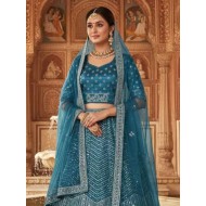 Heavy Teal Blue Fancy Stone Designer Lehenga Choli Readymade