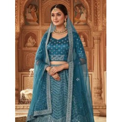 Heavy Teal Blue Fancy Stone Designer Lehenga Choli Readymade