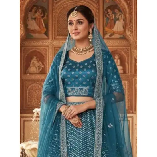 Heavy Teal Blue Fancy Stone Designer Lehenga Choli Readymade Heavy Teal Blue Fancy Stone Designer Lehenga Choli Readymade