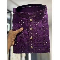 Purple Cotton Embroidery Mirror Men Kurta With Pajama Set  Purple Cotton Embroidery Mirror Men Kurta With Pajama Set