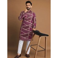 Premium Soft Cotton Foil Print Men's Kurta with Pajama Set