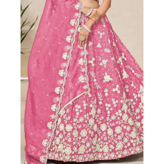 Pink Silk Embroidery Bridal Lehenga Choli Readymade