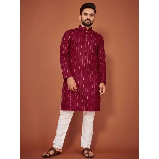Soft Cotton Sequence Embroidery Men's Kurta with Pajama Set