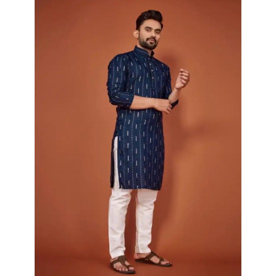 Soft Cotton Sequence Embroidery Men's Kurta with Pajama Set
