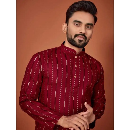 Soft Cotton Sequence Embroidery Men's Kurta with Pajama Set