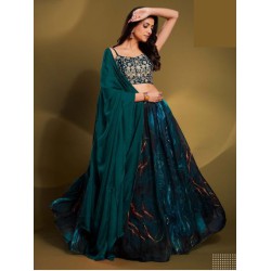 Silk Organza Blue Latest Embroidered Lehenga Choli Readymade