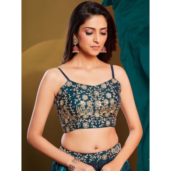 Silk Organza Blue Latest Embroidered Lehenga Choli Readymade Silk Organza Blue Latest Embroidered Lehenga Choli Readymade