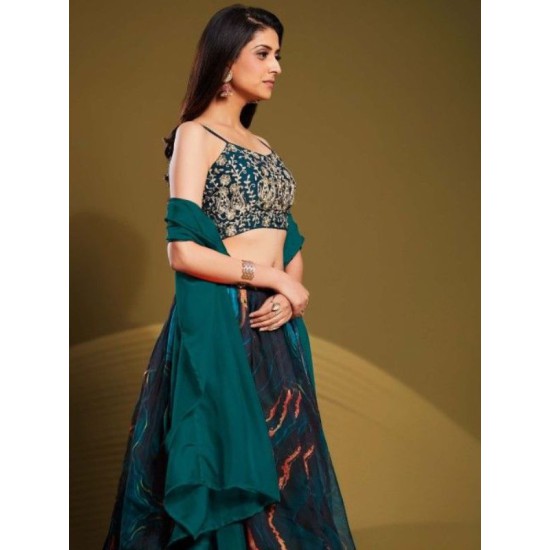 Silk Organza Blue Latest Embroidered Lehenga Choli Readymade Silk Organza Blue Latest Embroidered Lehenga Choli Readymade