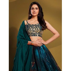Silk Organza Blue Latest Embroidered Lehenga Choli Readymade