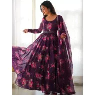 Beautiful Georgette Floral Print Party Wear Readymade Gown