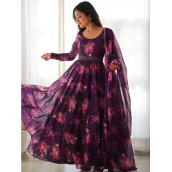 Beautiful Georgette Floral Print Party Wear Readymade Gown