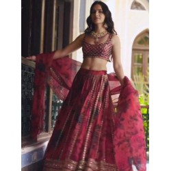 Georgette Digital Print Sequins Wedding Lehenga Choli Readymade