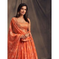 Orange Georgette Sequins Designer Lehenga Choli Readymade