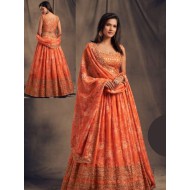 Orange Georgette Sequins Designer Lehenga Choli Readymade