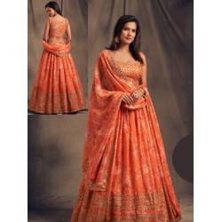 Orange Georgette Sequins Designer Lehenga Choli Readymade
