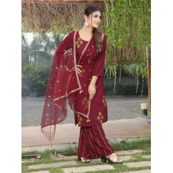 Rayon Embroidery Kurtis with Bottom Dupatta Set