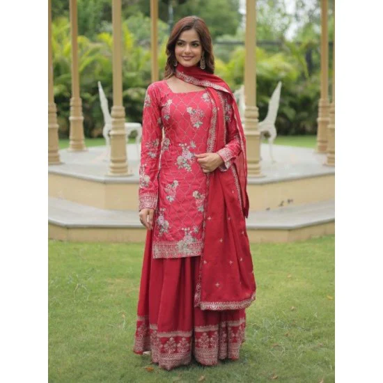 Chinnon Printed Embroidery Sequence Readymade Salwar Suit
