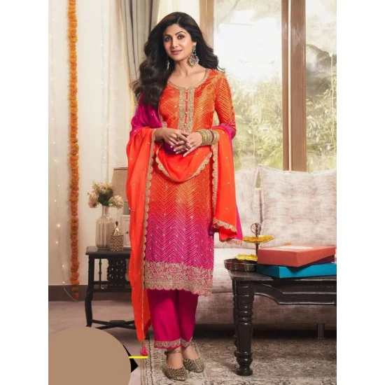 Chinnon Printed Embroidery Sequence Readymade Salwar Suit_4XL Chinnon Printed Embroidery Sequence Readymade Salwar Suit_4XL
