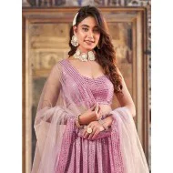 Georgette Sequins Designer Light Pink Wedding Lehenga Choli Readymade