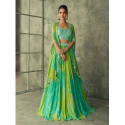 Heavy Georgette Floral Designer Green Lehenga Choli Readymade