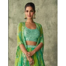 Heavy Georgette Floral Designer Green Lehenga Choli Readymade