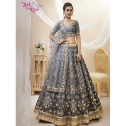 Silver Gray Art Silk Embroidery Designer Lehenga Choli Readymade