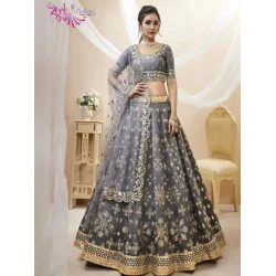 Silver Gray Art Silk Embroidery Designer Lehenga Choli Readymade