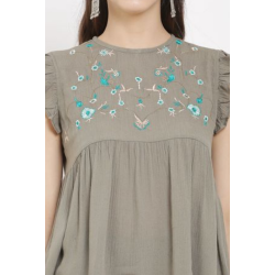  Olive Green Rayon Crepe Embroidered Top