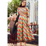 Amazing Embroidery Fancy Stylish Long Flared Gown With Dupatta