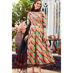 Amazing Embroidery Fancy Stylish Long Flared Gown With Dupatta
