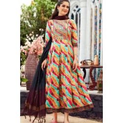 Amazing Embroidery Fancy Stylish Long Flared Gown With Dupatta